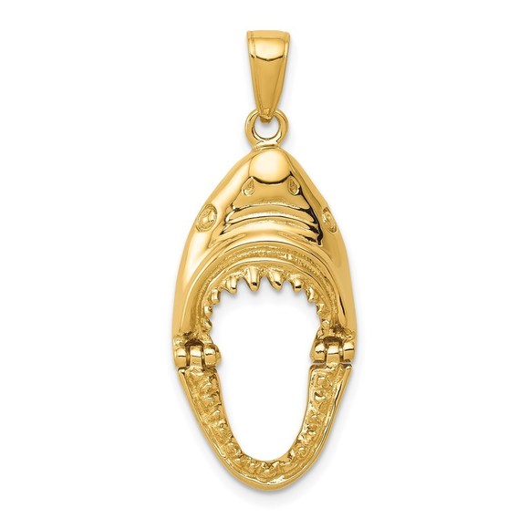 14k Yellow Gold Fine Jewelry2-D Jaws Shark Head Mouth Open Necklace Pendant